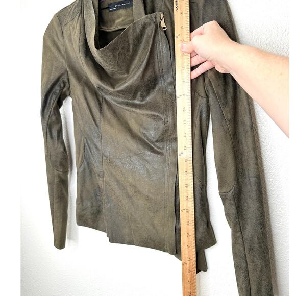 Zara Olive Green & Black Suede Long Sleeve Side Zip Cowel Neck Jacket XS - Picture 13 of 13